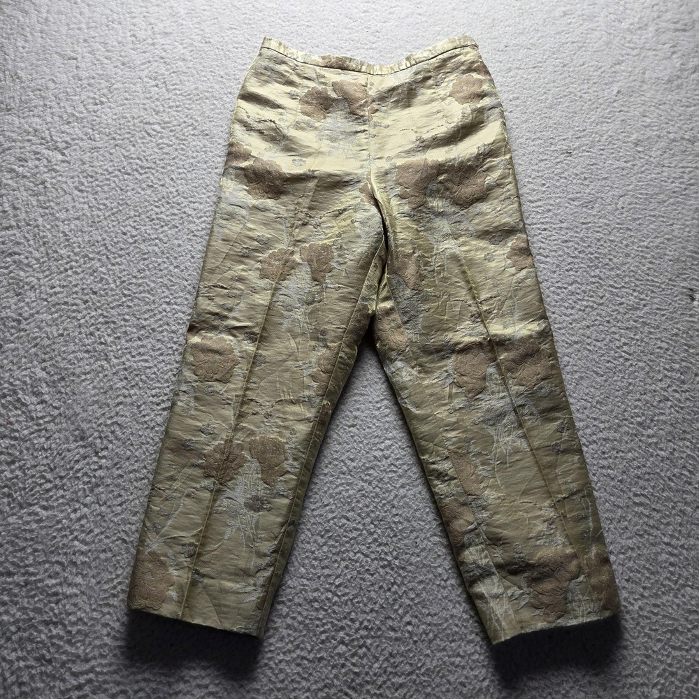 Saks Fifth Avenue Dress Pants Womens 4 Gold Satin Floral Crop Lined Straight Leg